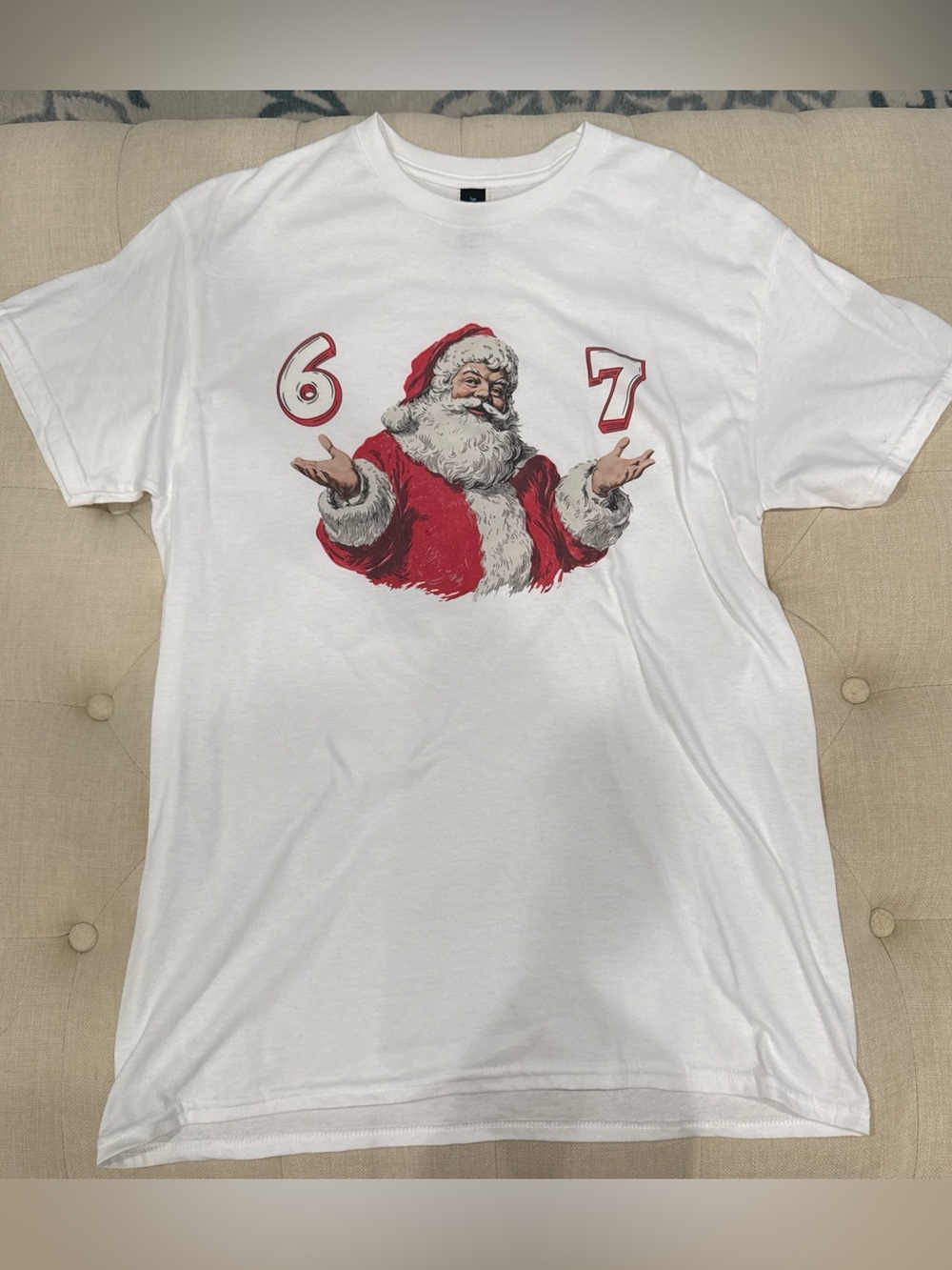 White Santa Graphic Tee with Red Accents